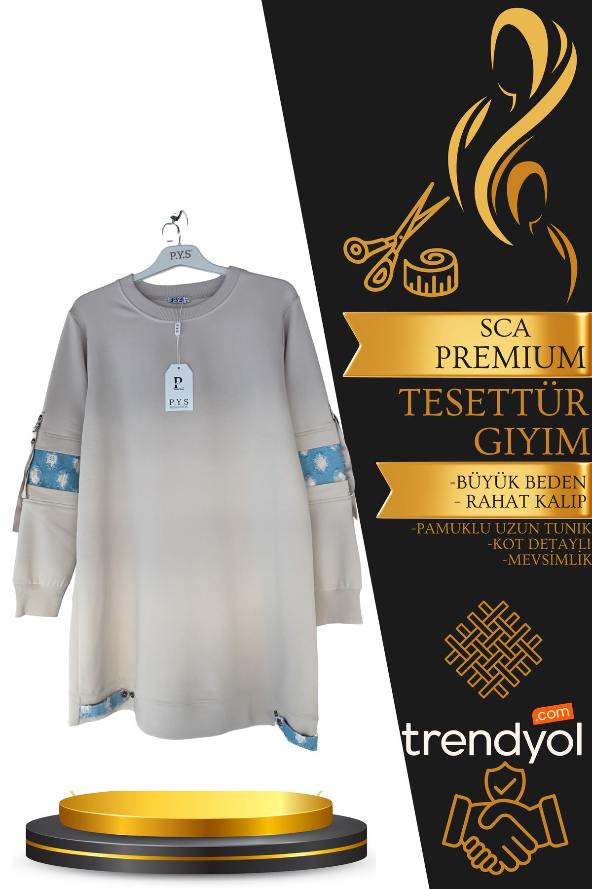 Kolları Kot Detaylı Premium Tunik