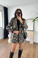 Venso Kahve Siyah Leopar Desenli Blazer