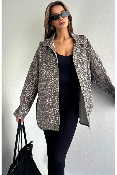 Leopar Desen Oversize Ceket KAHVERENGİ Leopar Desen Oversize Ceket KAHVERENGİ