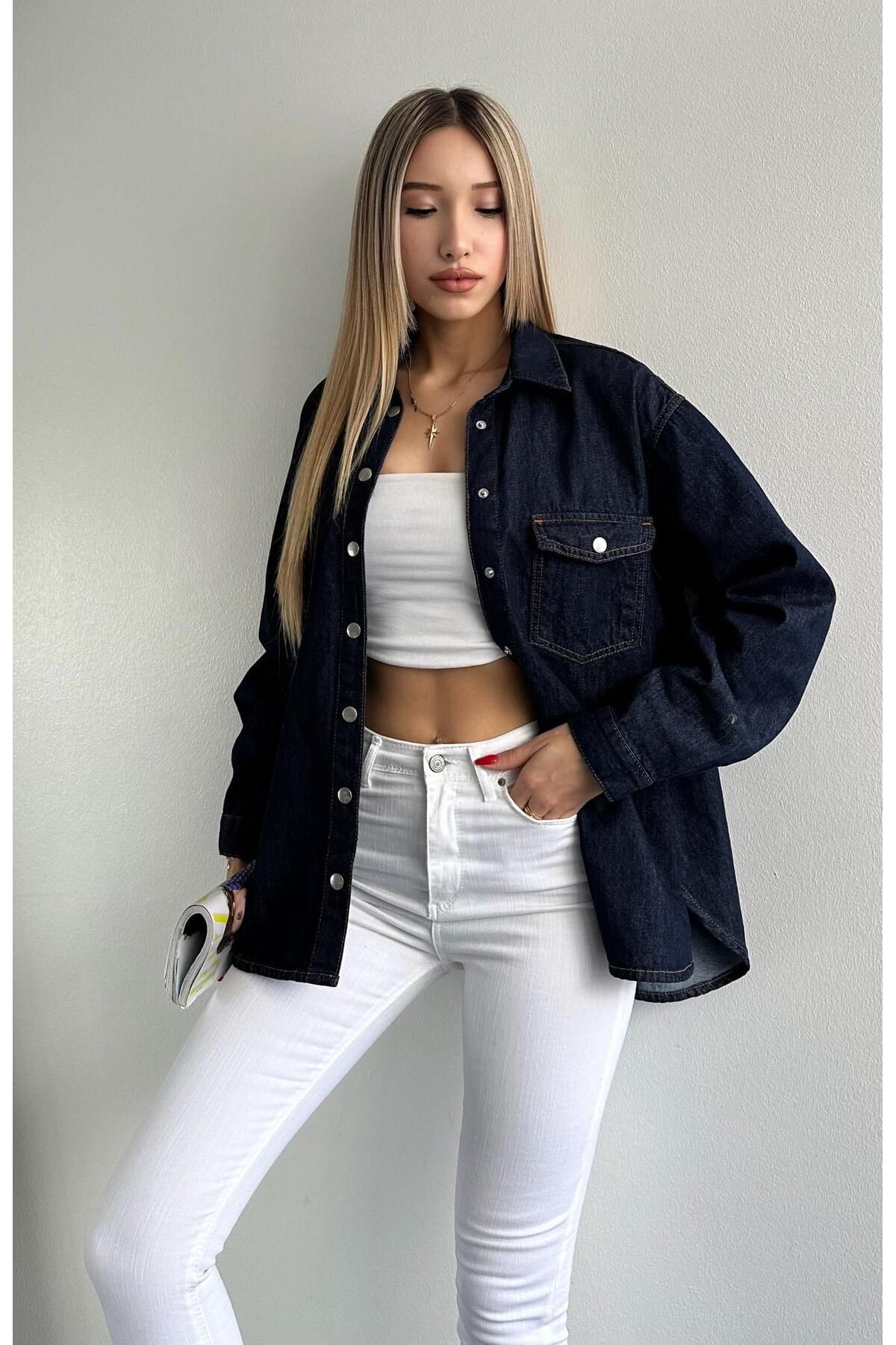 Rins Yıkama Oversize Gömlek LACİVERT Rins Yıkama Oversize Gömlek LACİVERT