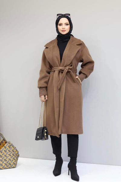 Kaşmir Premium Astarlı Oversize Kaban-KAHVERENGİ Kaşmir Premium Astarlı Oversize Kaban-KAHVERENGİ