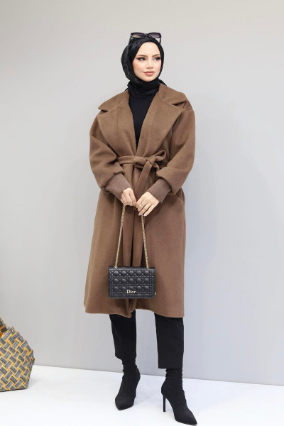 Kaşmir Premium Astarlı Oversize Kaban-KAHVERENGİ Kaşmir Premium Astarlı Oversize Kaban-KAHVERENGİ