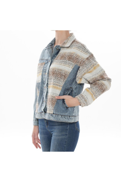 Triko Detaylı Denim Ceket Triko Detaylı Denim Ceket