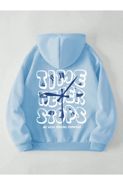 Time Never Baskılı Oversize Kapüşonlu Sweatshirt Time Never Baskılı Oversize Kapüşonlu Sweatshirt