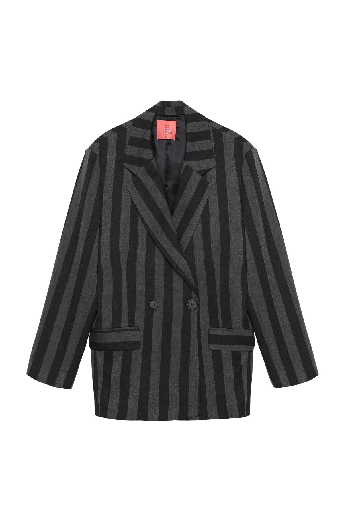 Kruvaze Yaka Çizgili Blazer Ceket Gri Kruvaze Yaka Çizgili Blazer Ceket Gri