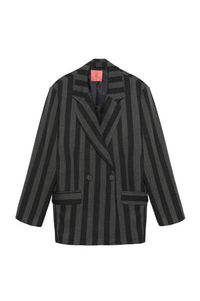 Kruvaze Yaka Çizgili Blazer Ceket Gri Kruvaze Yaka Çizgili Blazer Ceket Gri