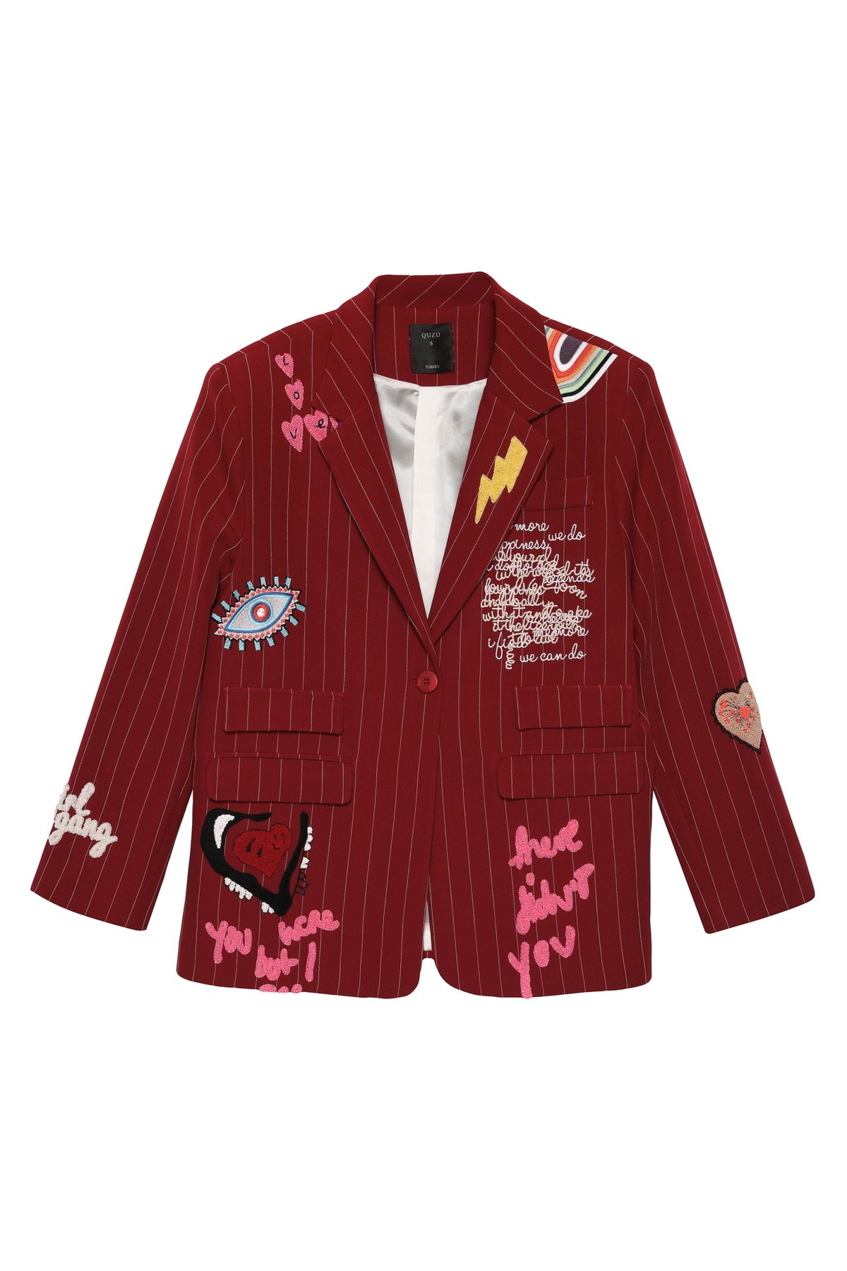 Renkli Nakış Detaylı Blazer Ceket Bordo Renkli Nakış Detaylı Blazer Ceket Bordo