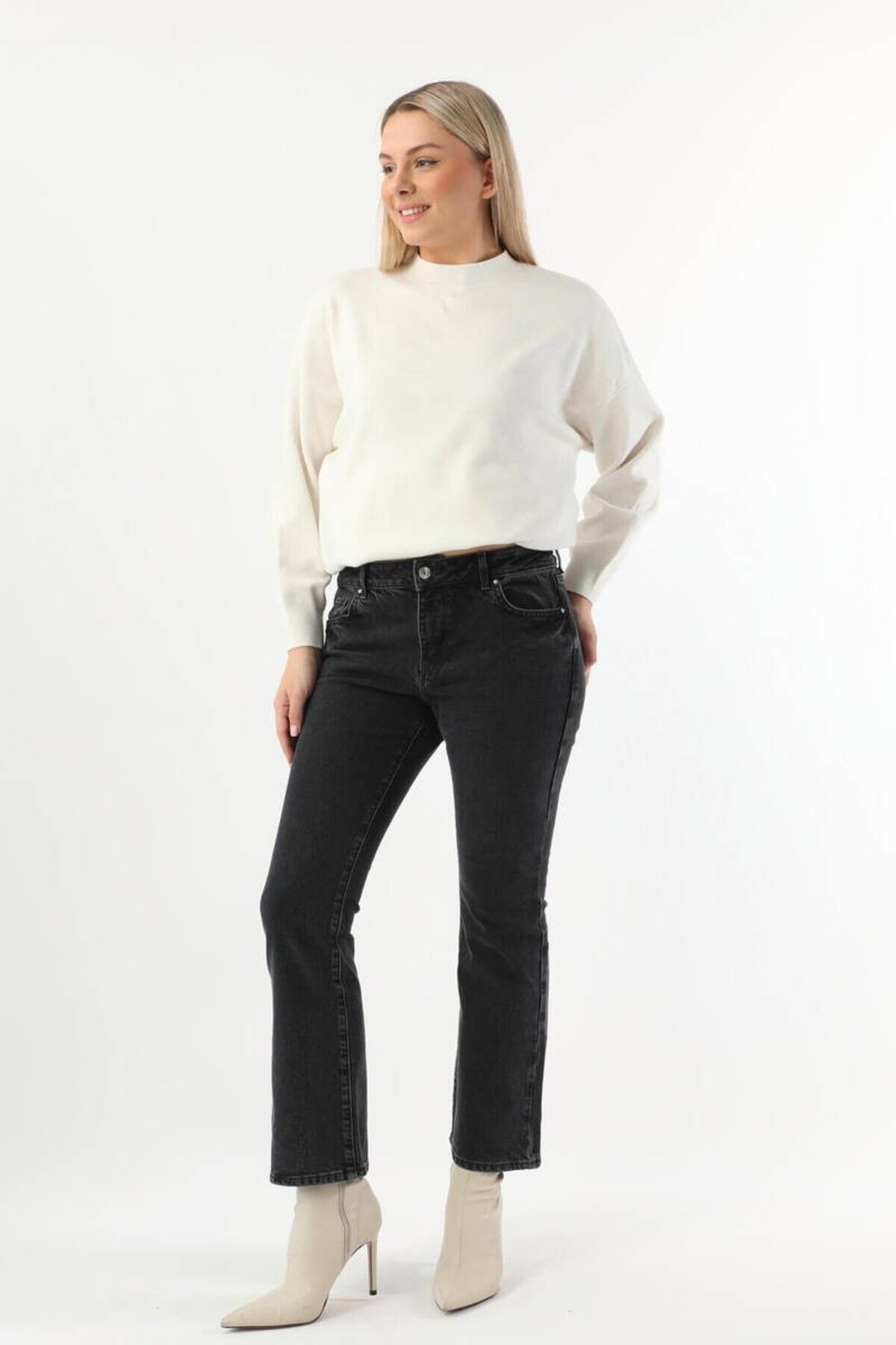 Kadın Slim Flare Jean Pantolon Koyu Antrasit Kadın Slim Flare Jean Pantolon Koyu Antrasit
