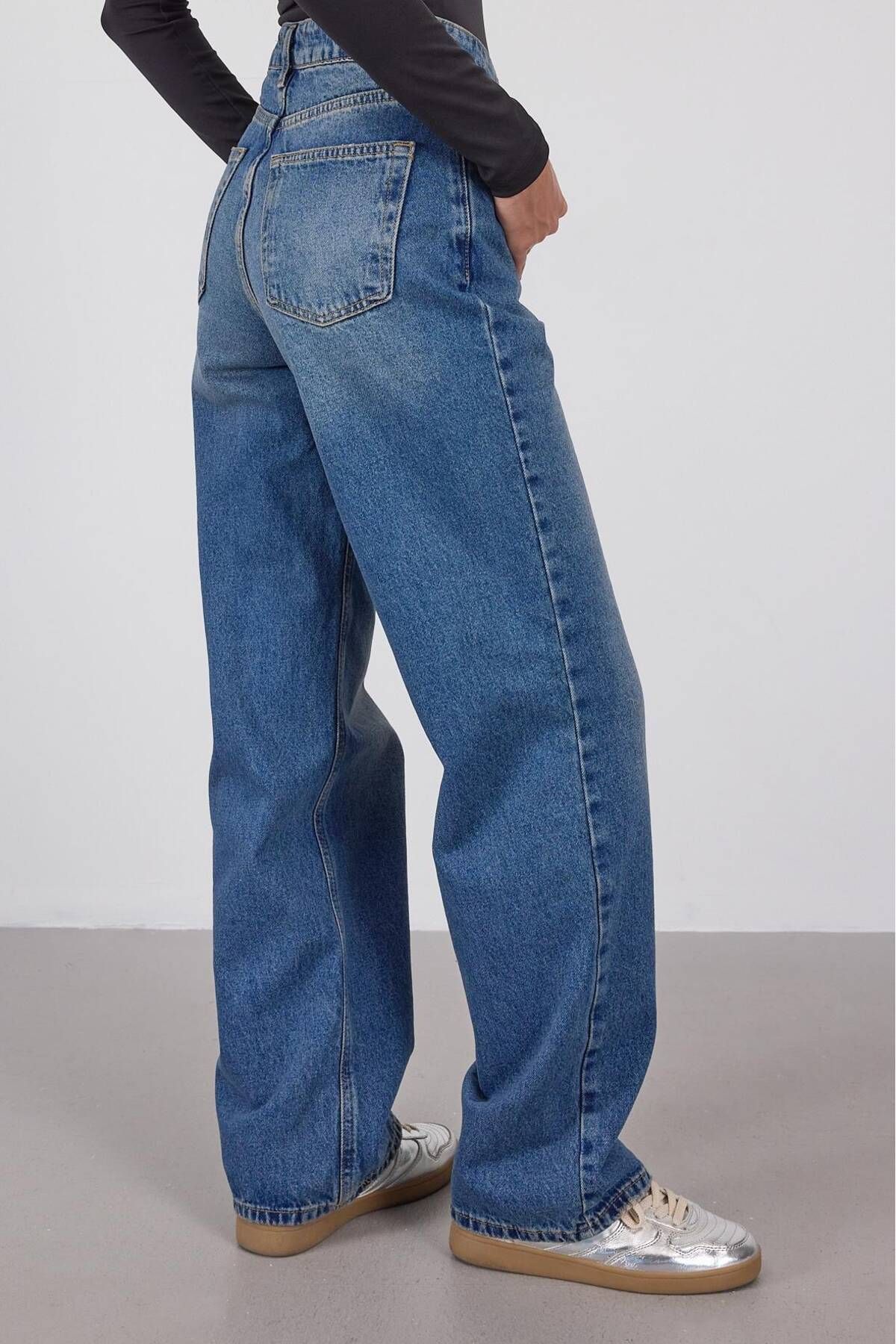 Yüksek Bel Wide Leg Jean Pantolon PN8665-PNK Yüksek Bel Wide Leg Jean Pantolon PN8665-PNK