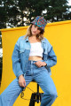 Kadın Renk Bloklu Oversize Jean Ceket Mavi Kadın Renk Bloklu Oversize Jean Ceket Mavi