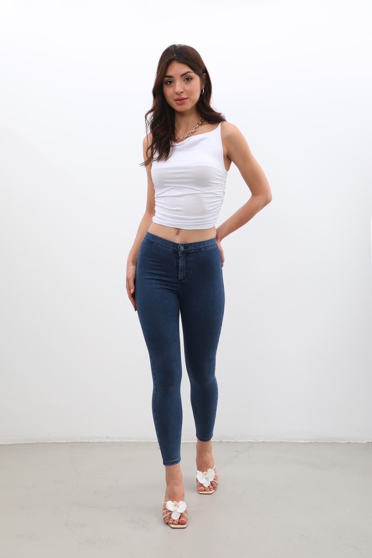 Kadın Skinny Fit Likralı Tayt Jean Pantolon Mavi