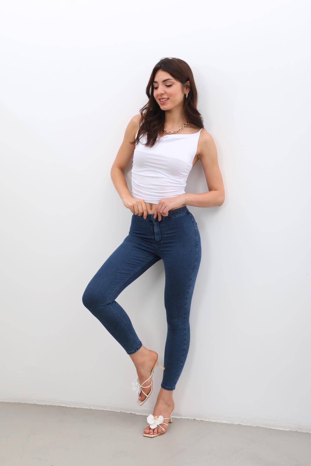 Kadın Skinny Fit Likralı Tayt Jean Pantolon Mavi