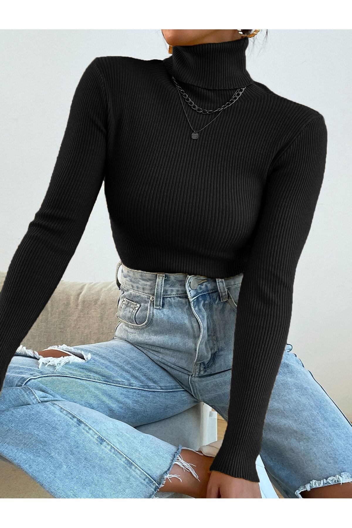 Unisex Gece Siyahı Pamuklu Balıkçı Yaka Şardonlu Slimfit Boğazlı Kazak Unisex Gece Siyahı Pamuklu Balıkçı Yaka Şardonlu Slimfit Boğazlı Kazak