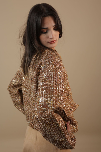 Pullu  Kahve Gold Ceket Mont Pullu  Kahve Gold Ceket Mont
