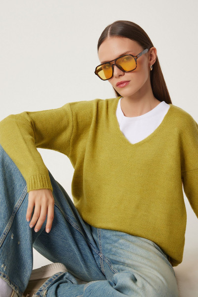 V Yaka Triko Kazak YAĞ YEŞİLİ LZA0012 V Yaka Triko Kazak YAĞ YEŞİLİ LZA0012