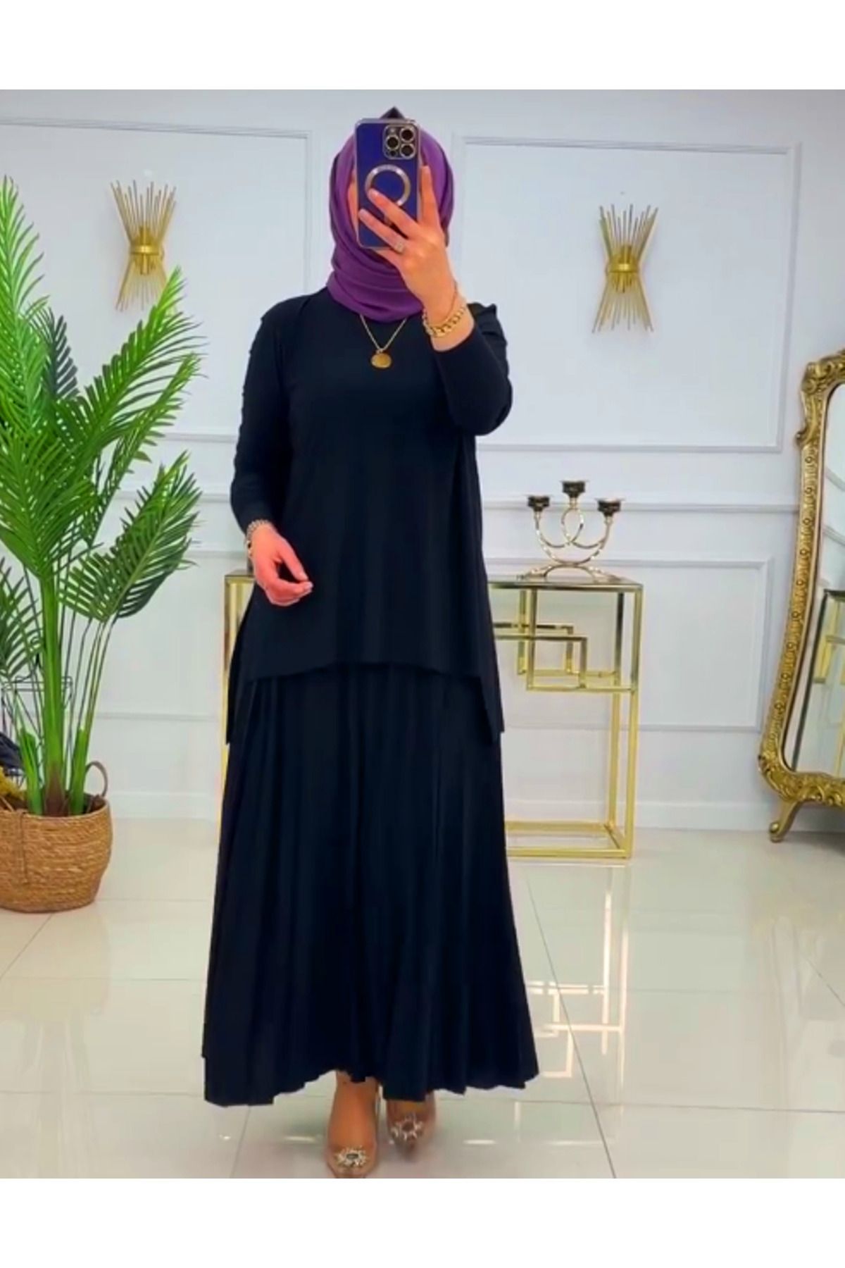 Kadın Sandy Lacivert Bluz Etek Piliseli Ikili Tesettür Etekli Takım Kadın Sandy Lacivert Bluz Etek Piliseli Ikili Tesettür Etekli Takım