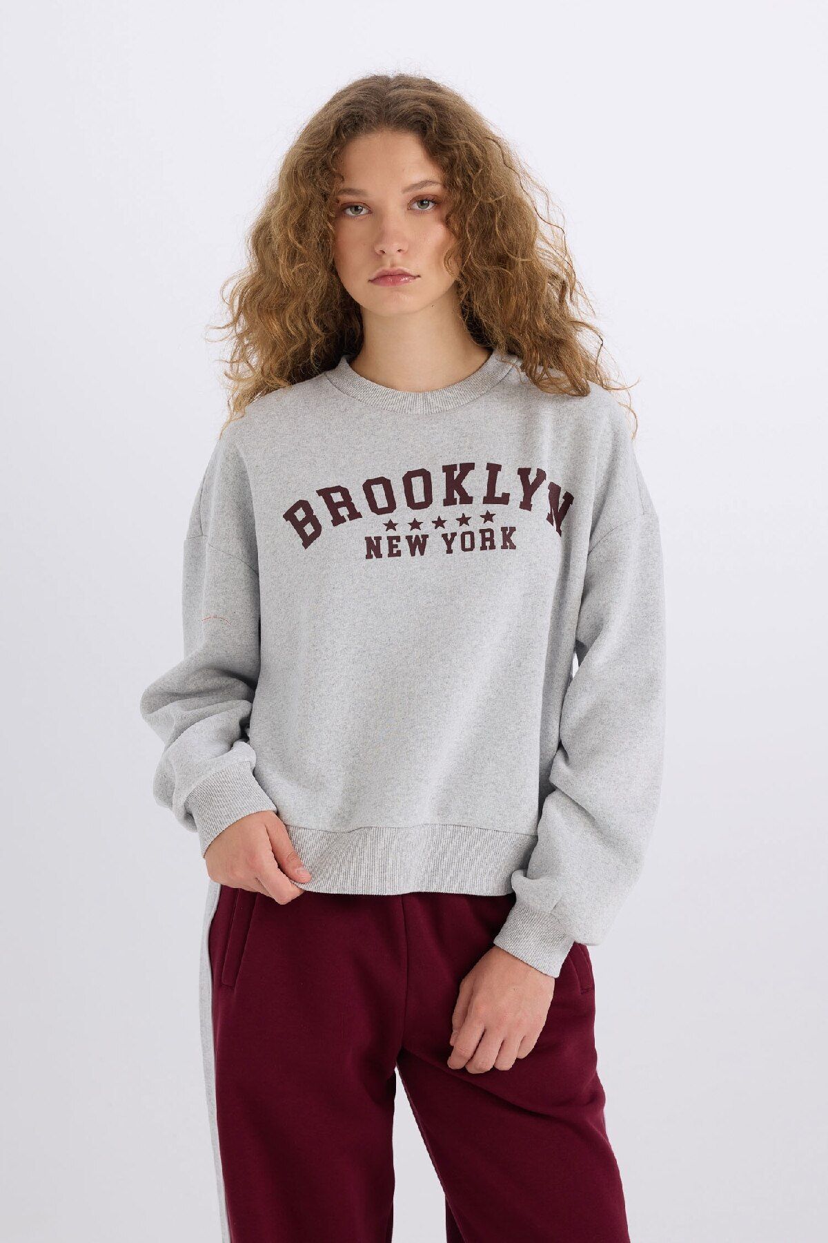 Loose Fit Bisiklet Yaka Baskılı Kalın Kumaş Sweatshirt E3387AXNS