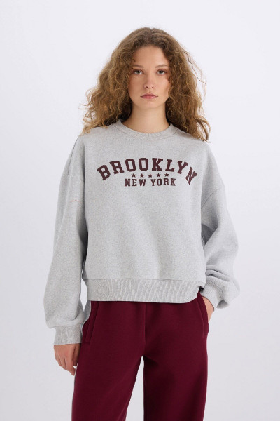 Loose Fit Bisiklet Yaka Baskılı Kalın Kumaş Sweatshirt E3387AXNS Loose Fit Bisiklet Yaka Baskılı Kalın Kumaş Sweatshirt E3387AXNS