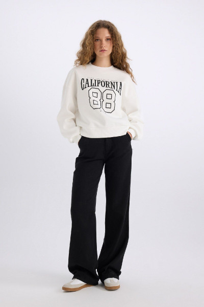 Loose Fit Bisiklet Yaka Baskılı Kalın Kumaş Sweatshirt E3388AXNS Loose Fit Bisiklet Yaka Baskılı Kalın Kumaş Sweatshirt E3388AXNS