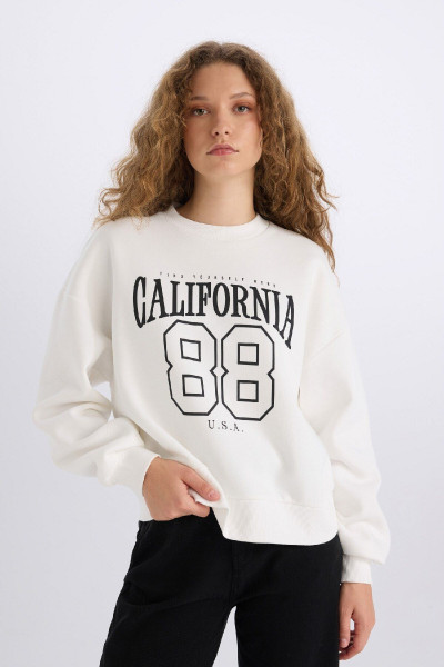 Loose Fit Bisiklet Yaka Baskılı Kalın Kumaş Sweatshirt E3388AXNS Loose Fit Bisiklet Yaka Baskılı Kalın Kumaş Sweatshirt E3388AXNS