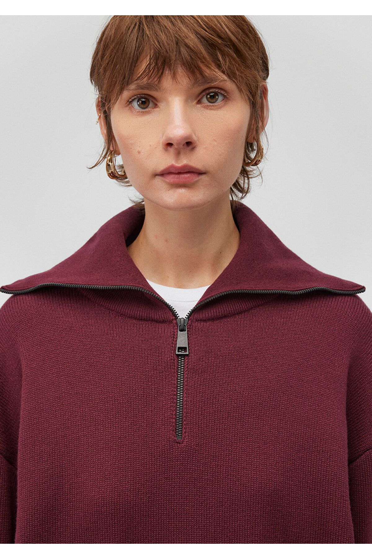 Yarı Fermuarlı Bordo Kazak Oversize / Geniş Kesim 1710574-70394 Yarı Fermuarlı Bordo Kazak Oversize / Geniş Kesim 1710574-70394