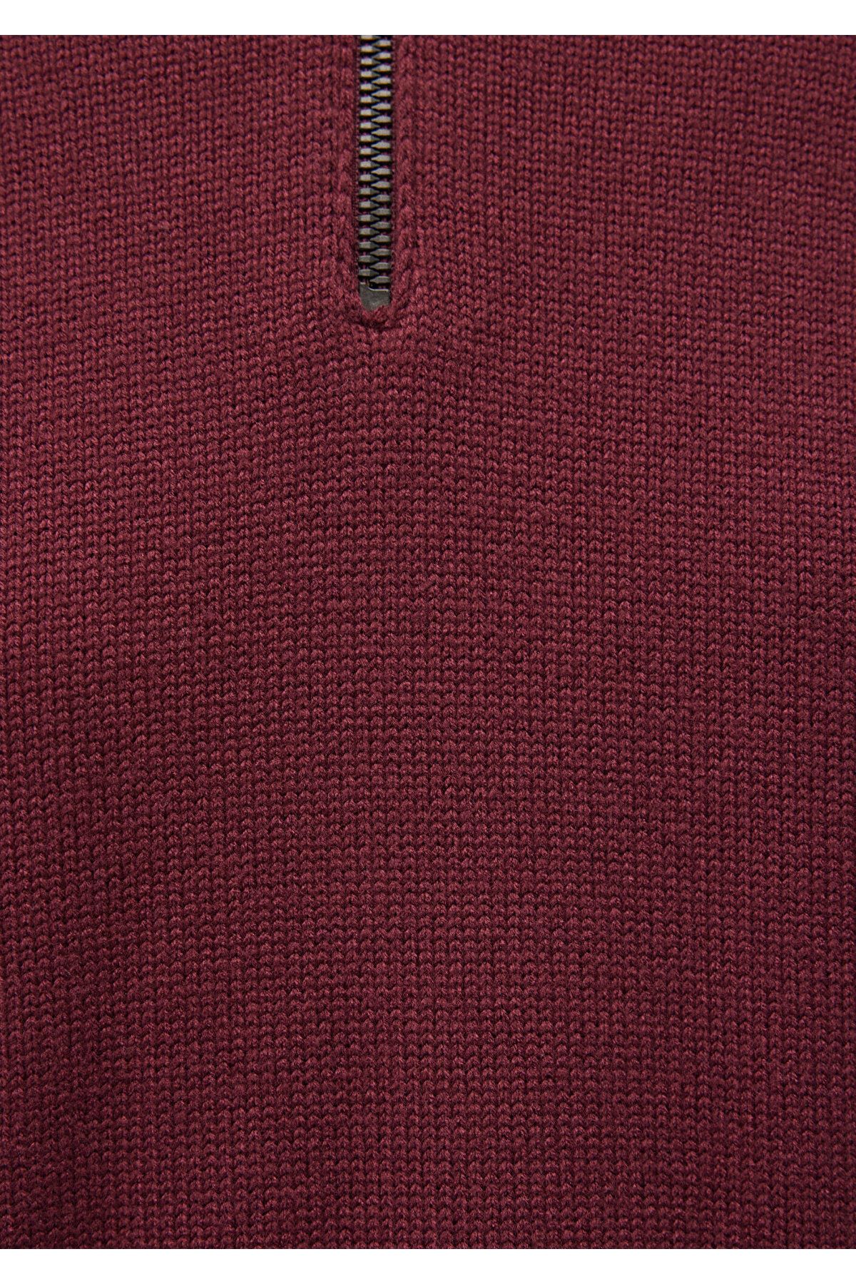 Yarı Fermuarlı Bordo Kazak Oversize / Geniş Kesim 1710574-70394