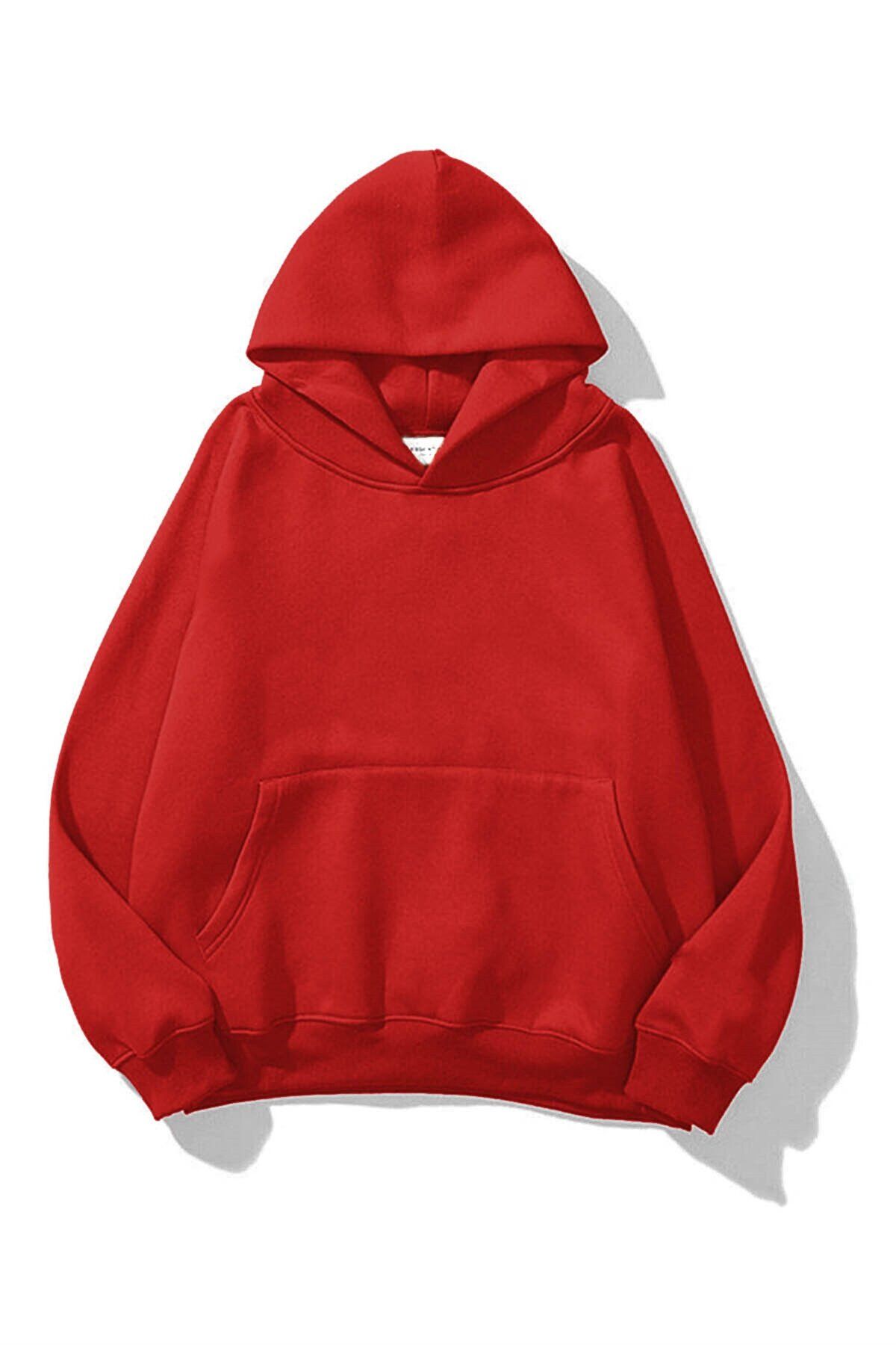 Unisex Kırmızı Basic Sweatshirt Hoodie