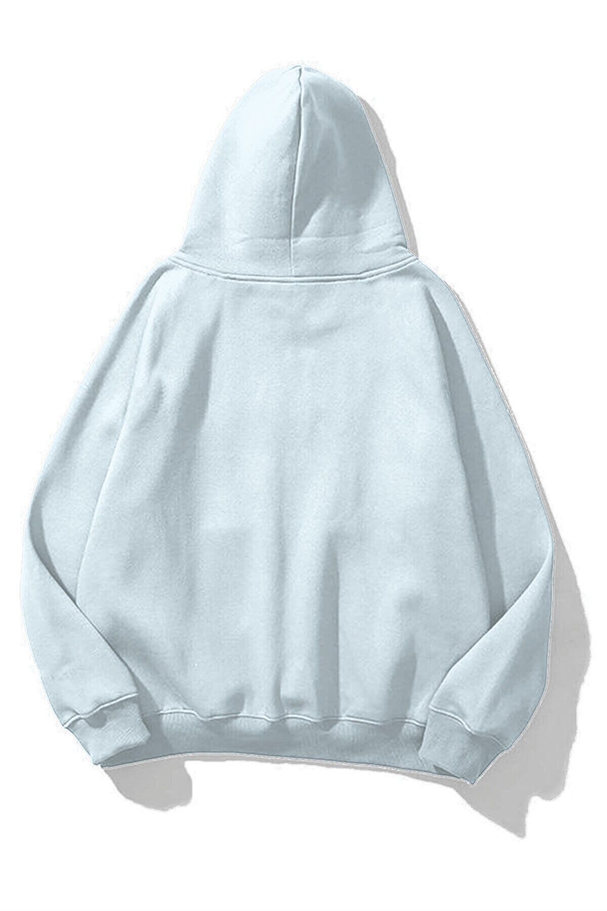 Unisex Basic Sweatshirt Hoodie Açık Mavi