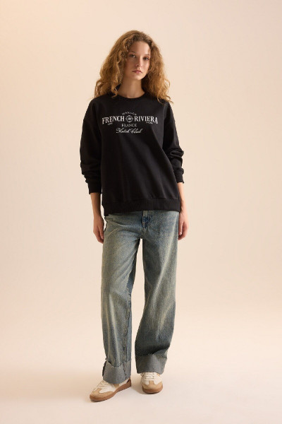 Relax Fit Bisiklet Yaka Baskılı Sweatshirt Kumaşı Casual Sweatshirt E1904AXNS Relax Fit Bisiklet Yaka Baskılı Sweatshirt Kumaşı Casual Sweatshirt E1904AXNS