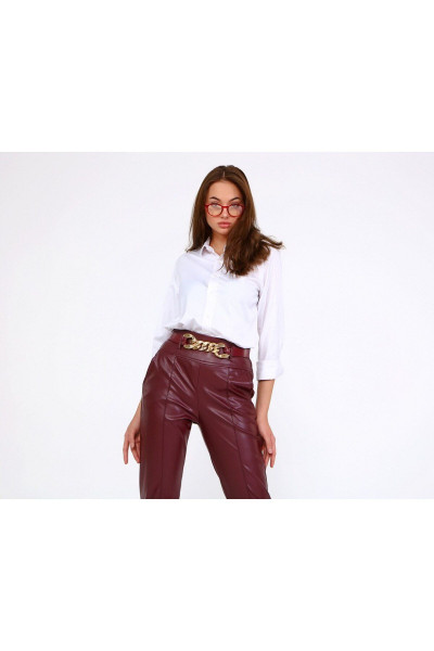 Kadın Zincir Kemer Detaylı Deri Pantolon Kadın Zincir Kemer Detaylı Deri Pantolon