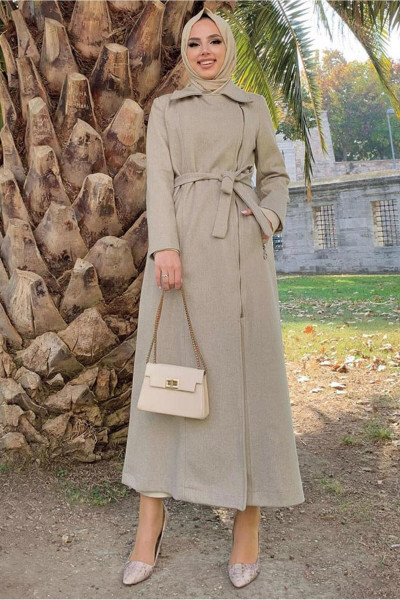 KADIN VİZON KUŞAKLI MANTO T 8777 KADIN VİZON KUŞAKLI MANTO T 8777