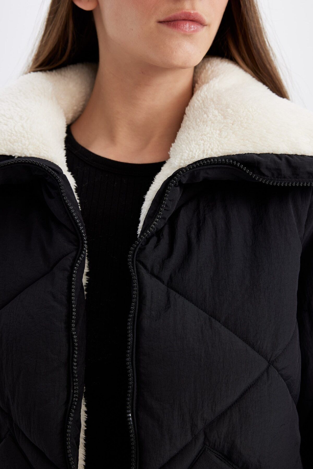 Su İtici Puffer Şişme Mont  Kapitoneli İçi Suni Kürklü Rüzgar Geçirmez Cepli  A0756AX24WN Su İtici Puffer Şişme Mont  Kapitoneli İçi Suni Kürklü Rüzgar Geçirmez Cepli  A0756AX24WN
