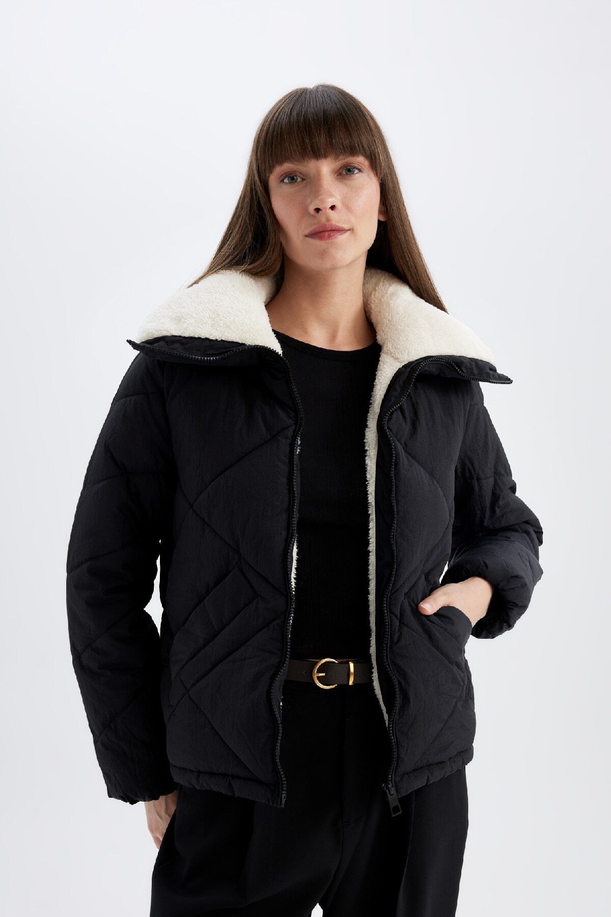 Su İtici Puffer Şişme Mont  Kapitoneli İçi Suni Kürklü Rüzgar Geçirmez Cepli  A0756AX24WN Su İtici Puffer Şişme Mont  Kapitoneli İçi Suni Kürklü Rüzgar Geçirmez Cepli  A0756AX24WN