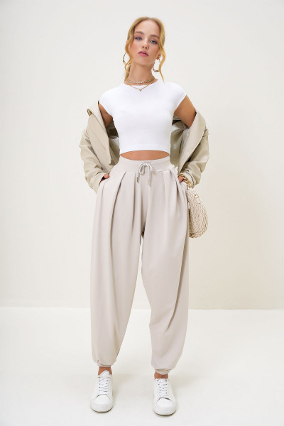 Kadın Taş Beli Lastikli Çift Cepli Önü Pileli Balon Pantolon ALC-X13191