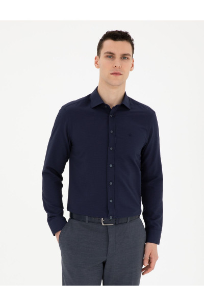 Lacivert Slim Fit Armürlü Uzun Kollu Gömlek 50289416-VR033 Lacivert Slim Fit Armürlü Uzun Kollu Gömlek 50289416-VR033