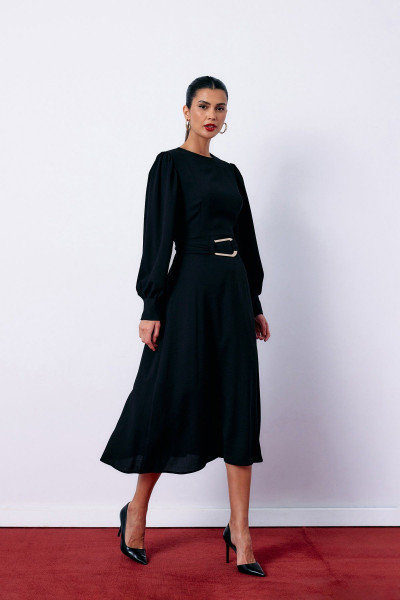 Kemerli Midi Elbise - SİYAH Kemerli Midi Elbise - SİYAH