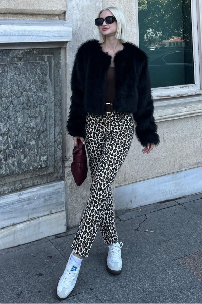 Siyah Bisiklet Yaka Kadın Suni Kürk Mont MG2176 Siyah Bisiklet Yaka Kadın Suni Kürk Mont MG2176