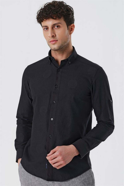 Siyah Kısalabilir Kollu Desenli Jakarlıcepsiz %100 Pamuk Casual Slim Fit Gömlek 1004230183 Siyah Kısalabilir Kollu Desenli Jakarlıcepsiz %100 Pamuk Casual Slim Fit Gömlek 1004230183