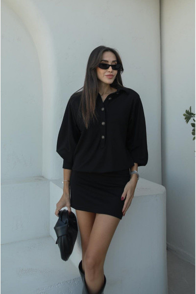 Siyah Yakası Düğmeli Elbise Siyah Yakası Düğmeli Elbise
