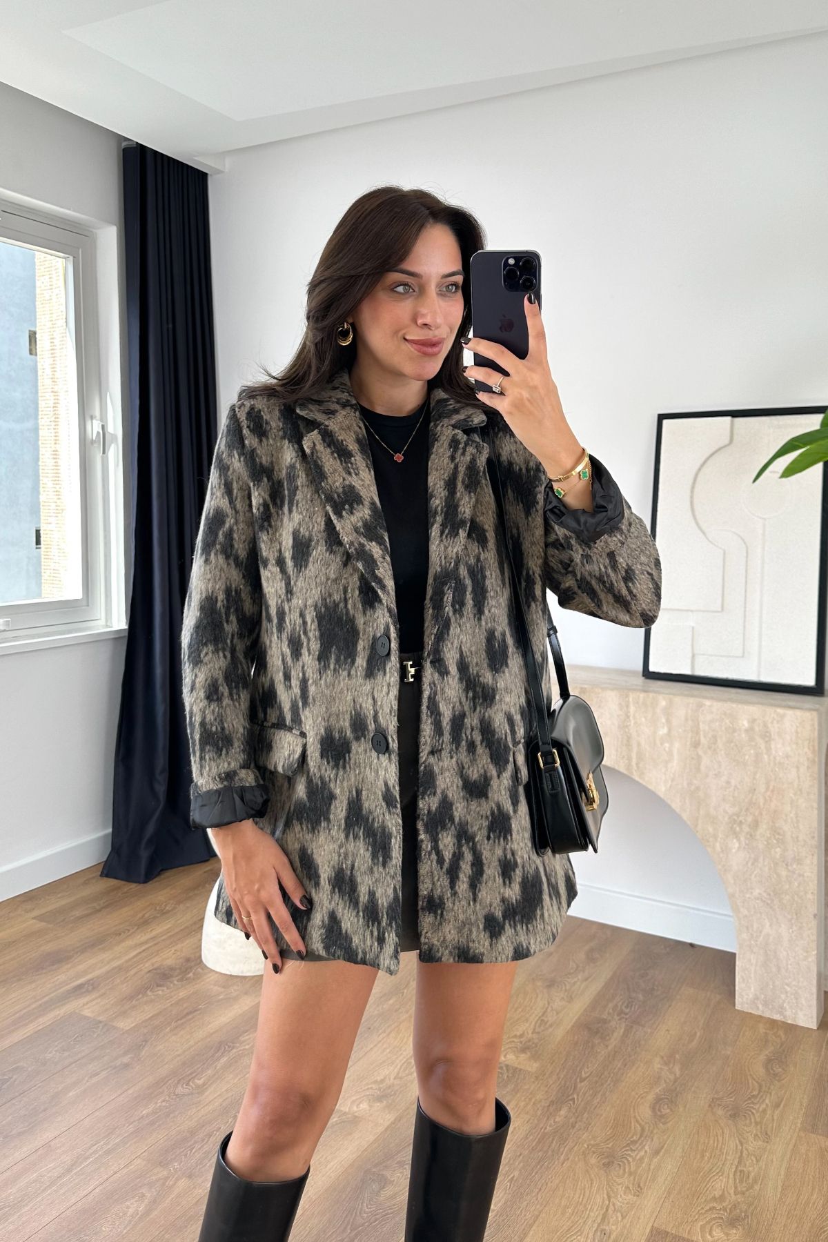 Venso Kahve Siyah Leopar Desenli Blazer Venso Kahve Siyah Leopar Desenli Blazer