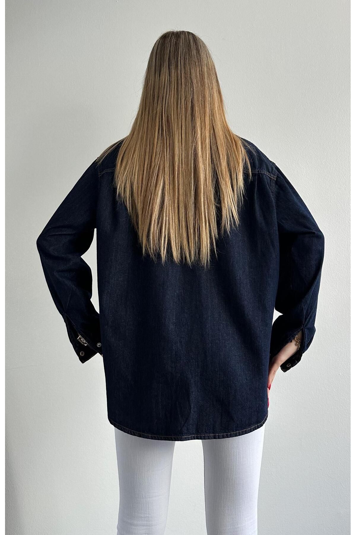 Rins Yıkama Oversize Gömlek LACİVERT Rins Yıkama Oversize Gömlek LACİVERT