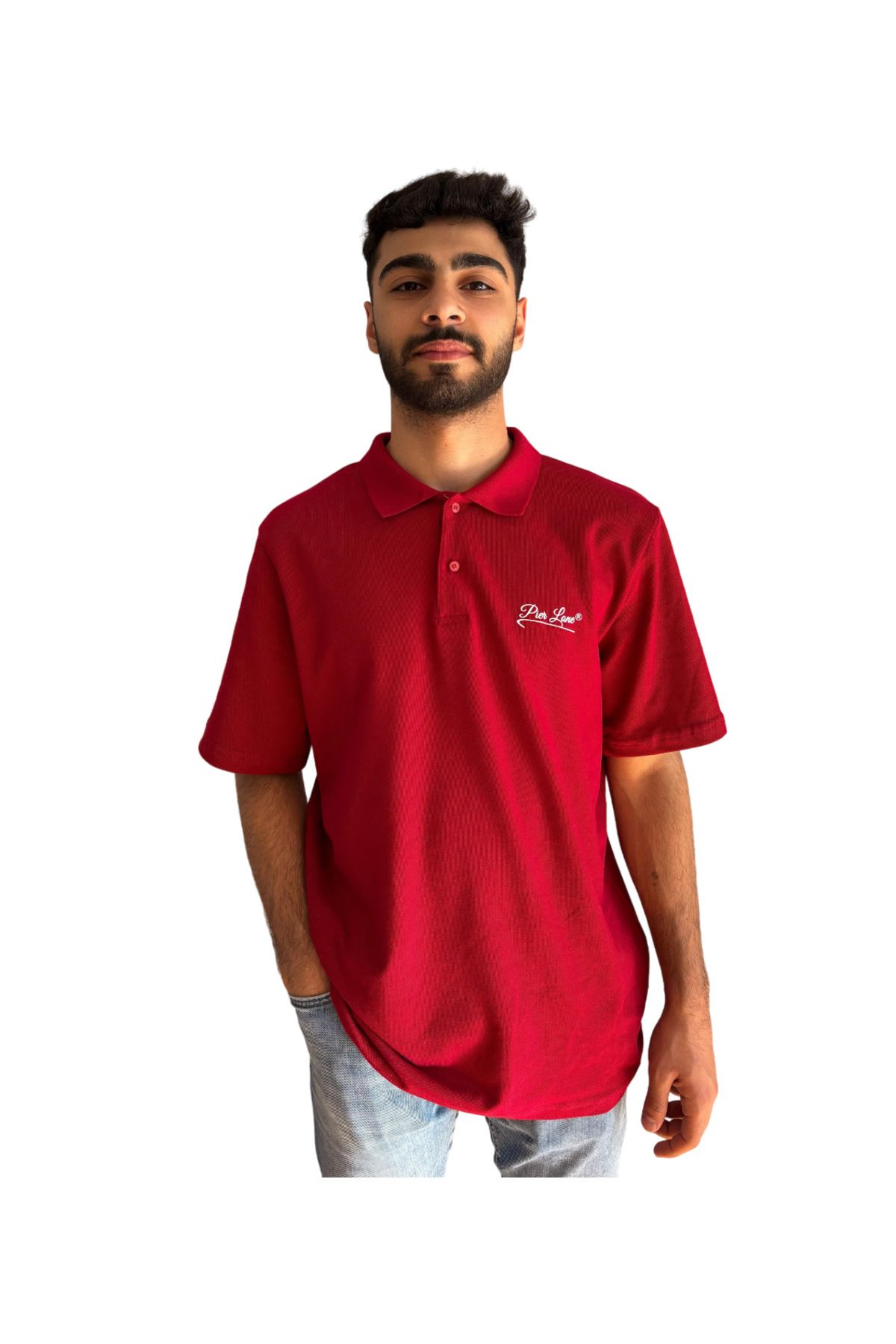 Kırmızı Polo Yaka Esnek Kumaş Tshirt