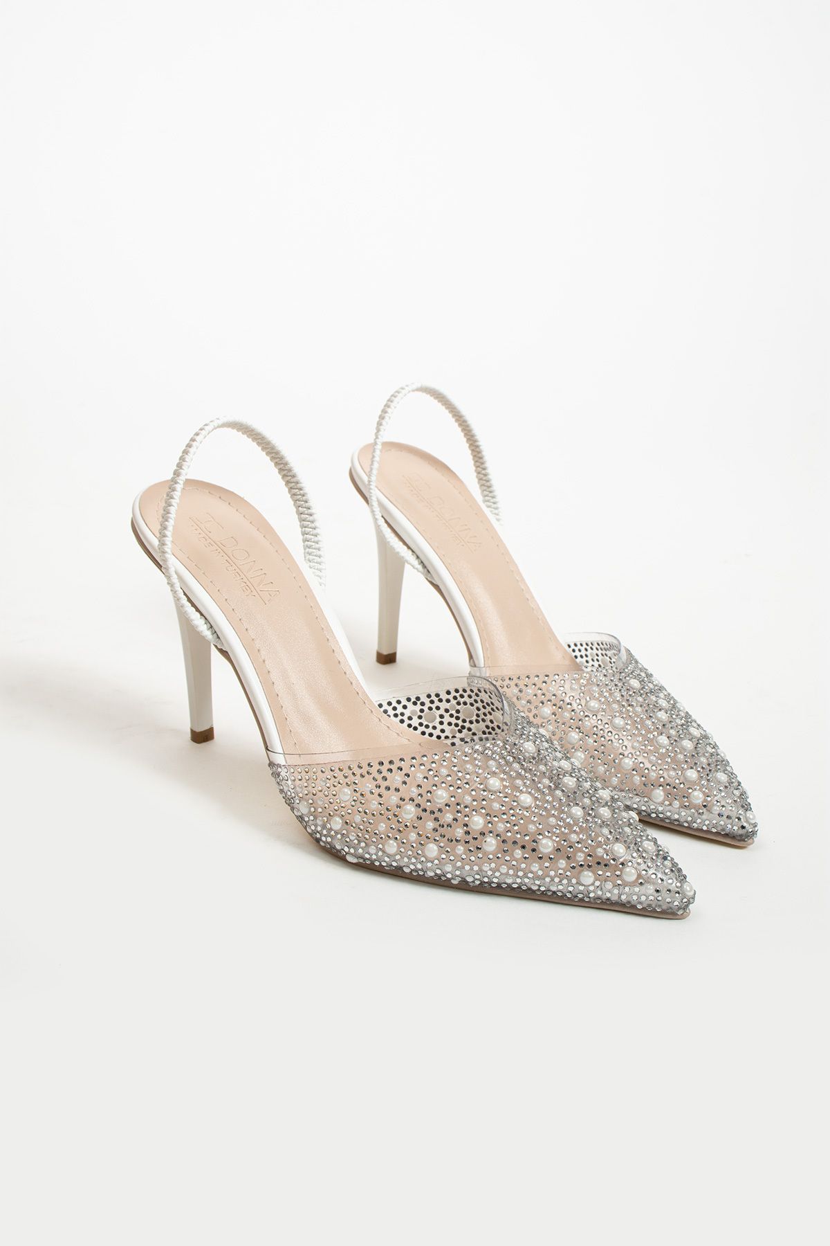 Kadın Stiletto Taşlı Sivri Burun Arkası Açık 9cm Abiye Topuklu Ayakkabı Beyaz Kadın Stiletto Taşlı Sivri Burun Arkası Açık 9cm Abiye Topuklu Ayakkabı Beyaz