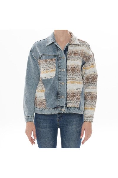 Triko Detaylı Denim Ceket Triko Detaylı Denim Ceket