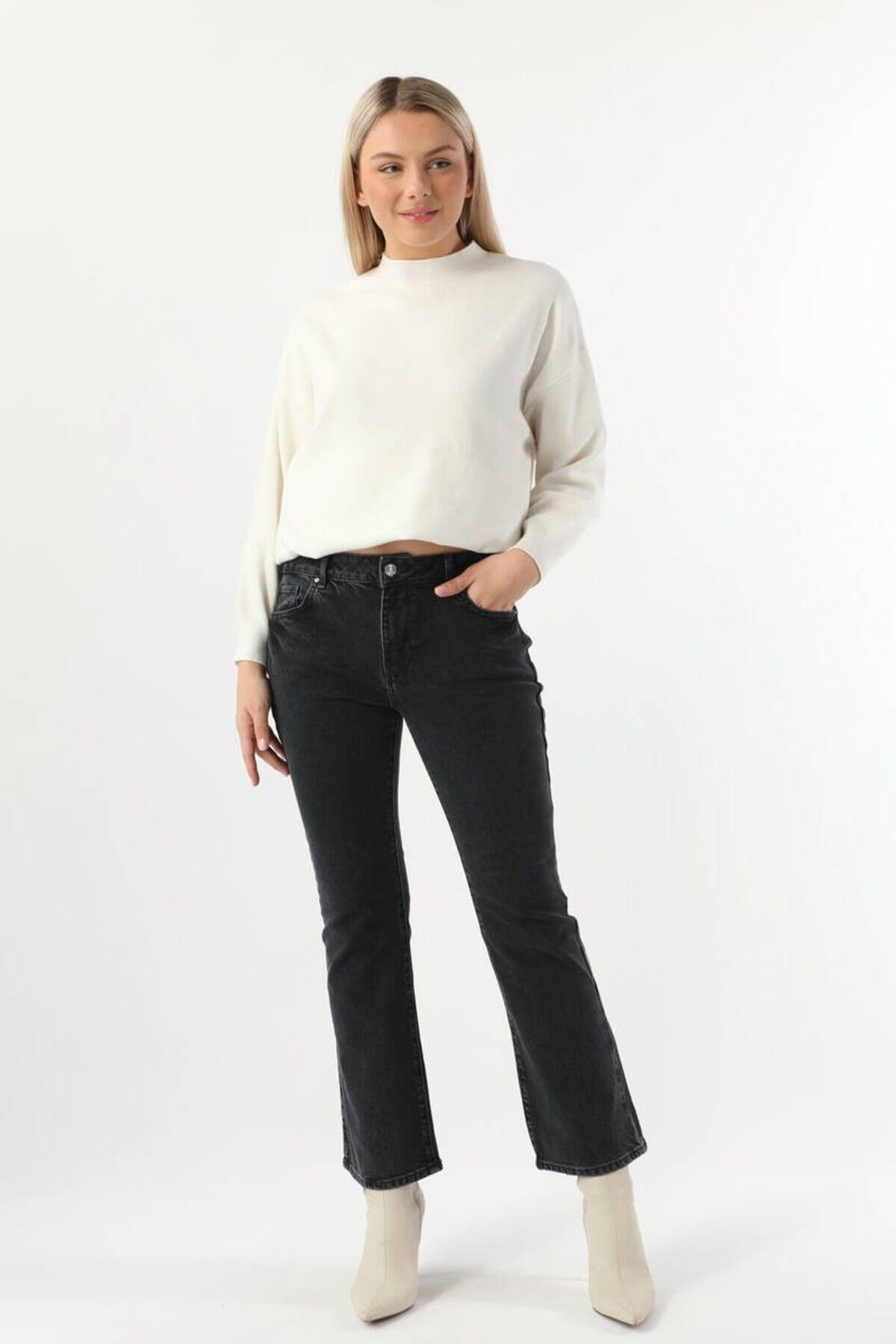 Kadın Slim Flare Jean Pantolon Koyu Antrasit Kadın Slim Flare Jean Pantolon Koyu Antrasit