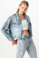 Kadın Renk Bloklu Jean Ceket Mavi Kadın Renk Bloklu Jean Ceket Mavi