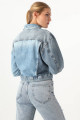 Kadın Renk Bloklu Jean Ceket Mavi Kadın Renk Bloklu Jean Ceket Mavi