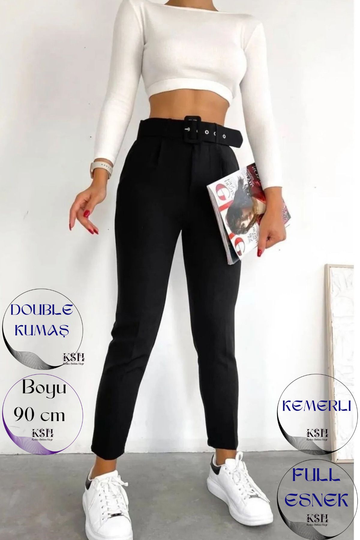 Siyah Kemerli Double Atlas Kumaş Havuç Model Pantolon 90 Cm Siyah Kemerli Double Atlas Kumaş Havuç Model Pantolon 90 Cm