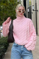 Pembe Balıkçı Yaka Örme Triko Kazak Pembe Balıkçı Yaka Örme Triko Kazak
