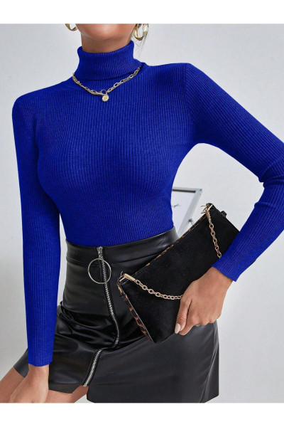 Unisex Saks Mavisi Pamuklu Balıkçı Yaka Kaşkorse Şardonlu Slimfit Boğazlı Kazak Unisex Saks Mavisi Pamuklu Balıkçı Yaka Kaşkorse Şardonlu Slimfit Boğazlı Kazak